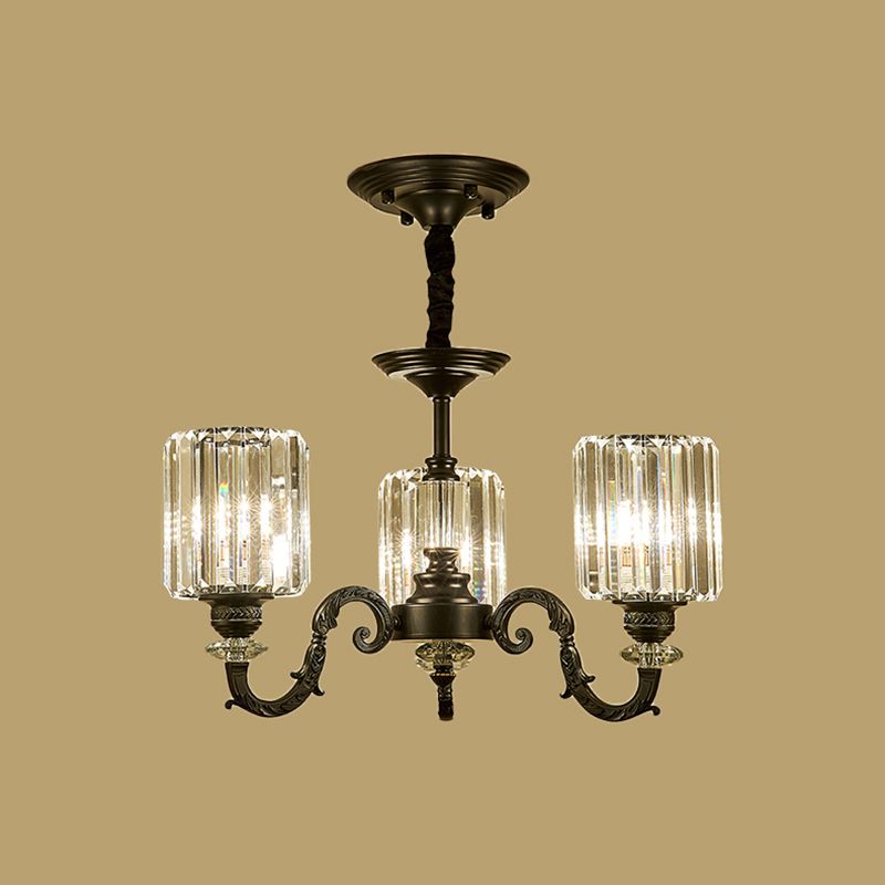 Black 3/6 Bulbs Hanging Chandelier Traditional Crystal Block Drum Ceiling Light Fixture
