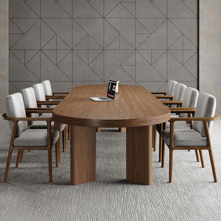 29"H Contemporary Writing Desk Oval Solid Wood Brown Office Desk