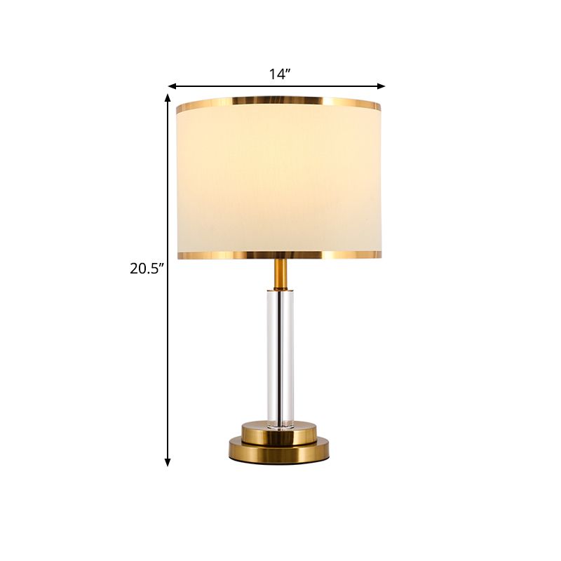 White 1 Bulb Table Light Lámpara de soporte de noche de tela tradicional de tela con lámpara de cristal transparente