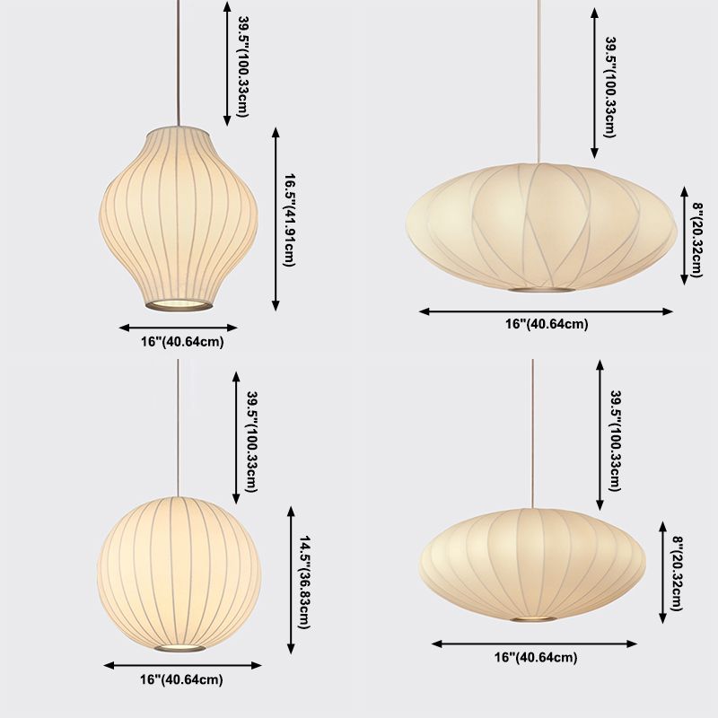 1-Light Fabric Hanging Ceiling Lights Modern Style White Ceiling Pendant Lighting