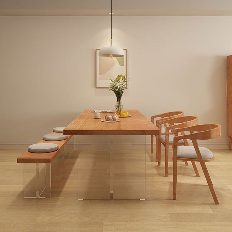 Acrylic Contemporary Rectangular Dining Table Pine Wood Top Table for Dining Room