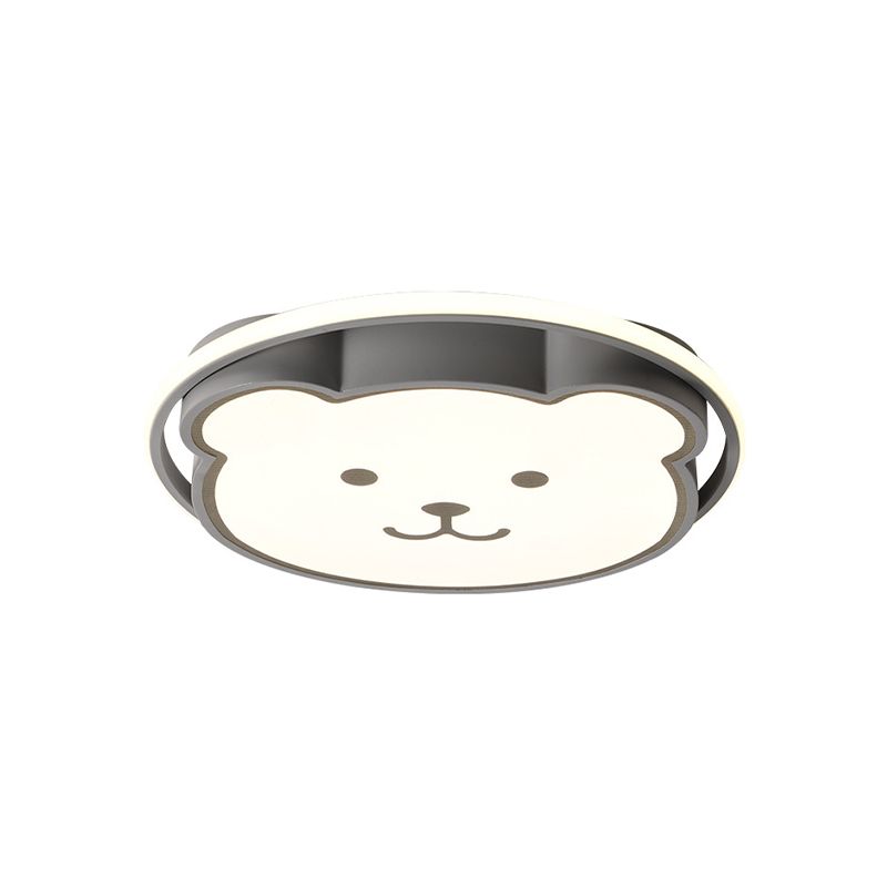 Bear Ceiling Fixture Cartoon Acrylic Led Gray/Black Flush Mount Lighting for Kids Bedroom