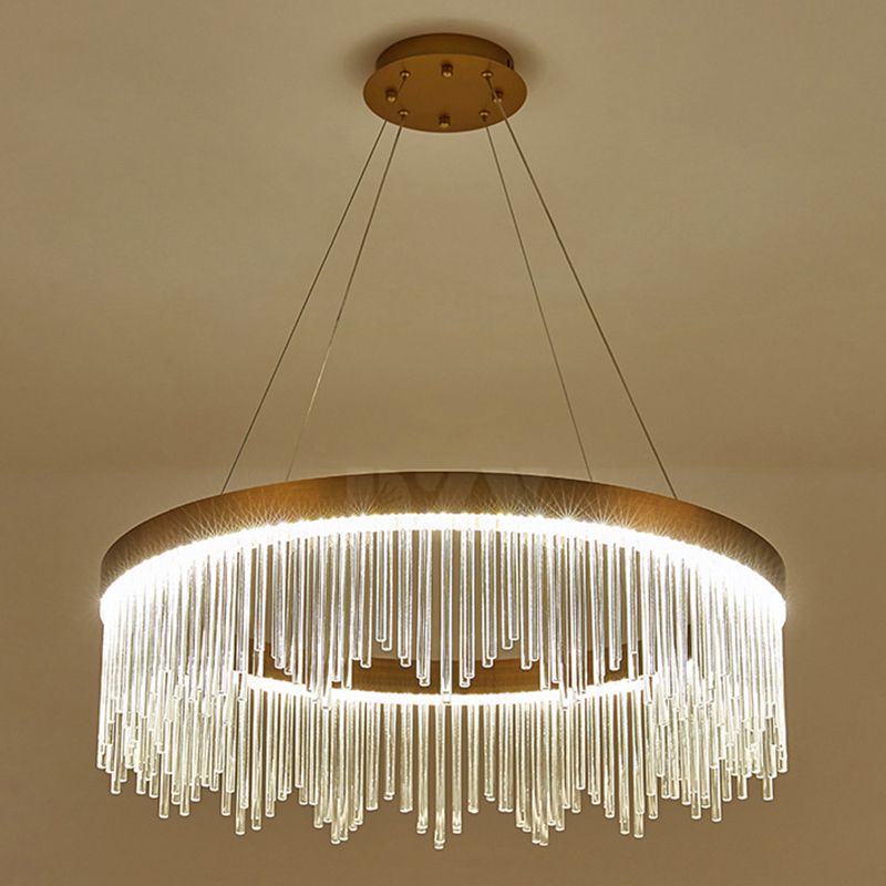 Modern Round Chandelier Glass Crystal Pendant Ceiling Lights with Adjustable Hanging Cord for Living Room