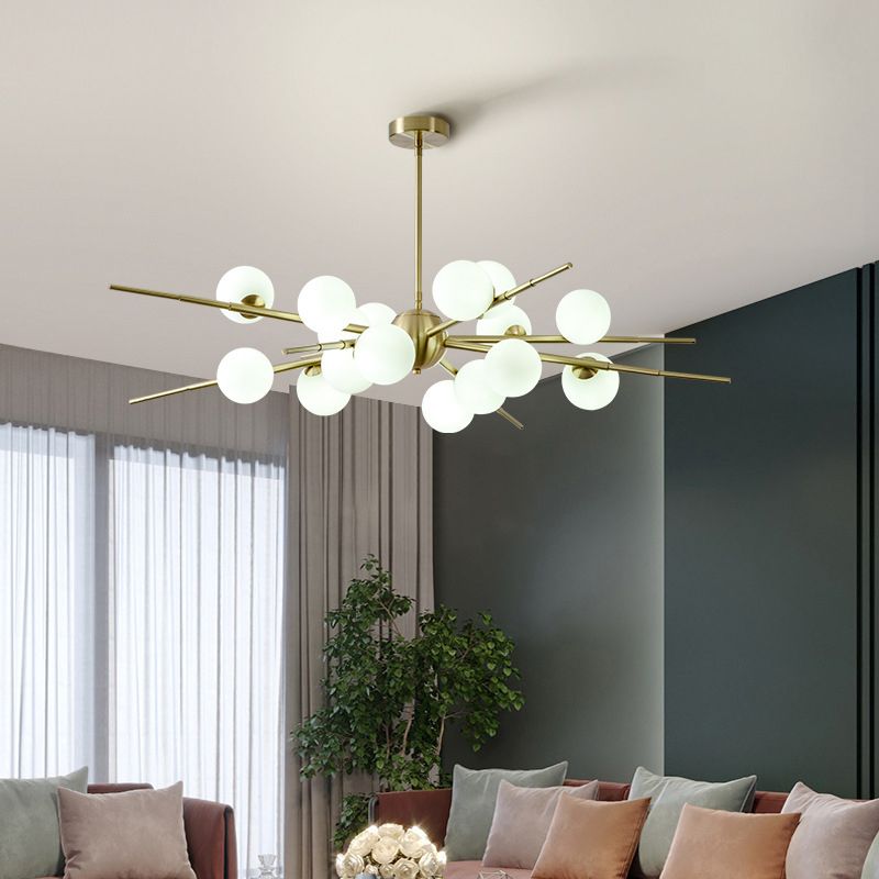 Modern Starburst Hanging Chandelier Light Opal Glass Shade Ceiling Chandelier for Living Room