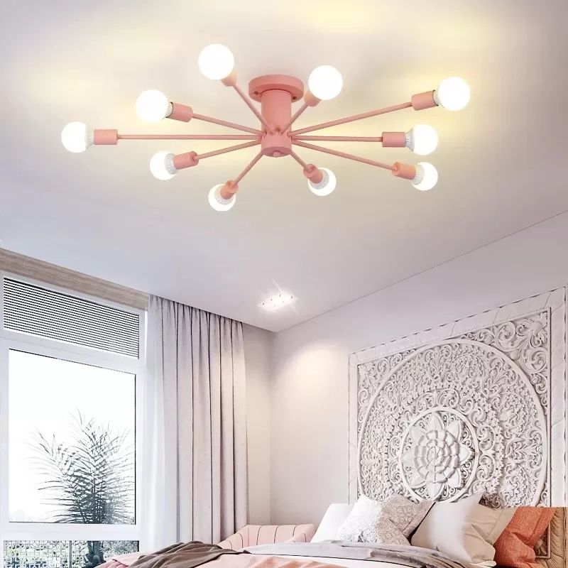 Luces de techo modernas para dormitorio, iluminación de montaje semiempotrado Sputnik de 10 luces para niños, 8 pulgadas de alto x 48 pulgadas de diámetro