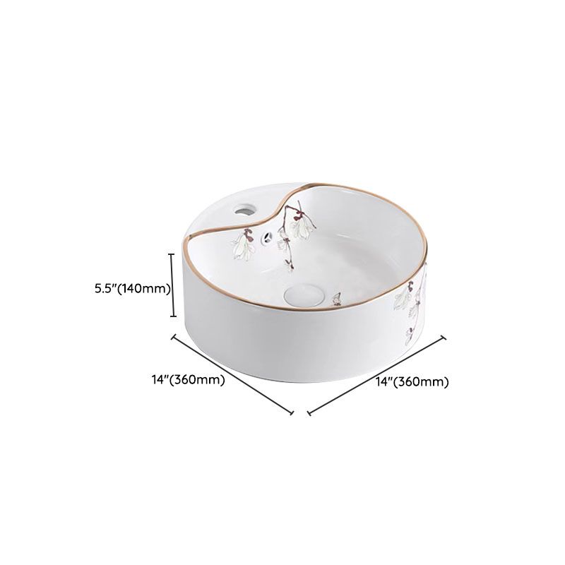Traditional Vessel Sink Round Porcelain with Faucet Vessel Bathroom Sink