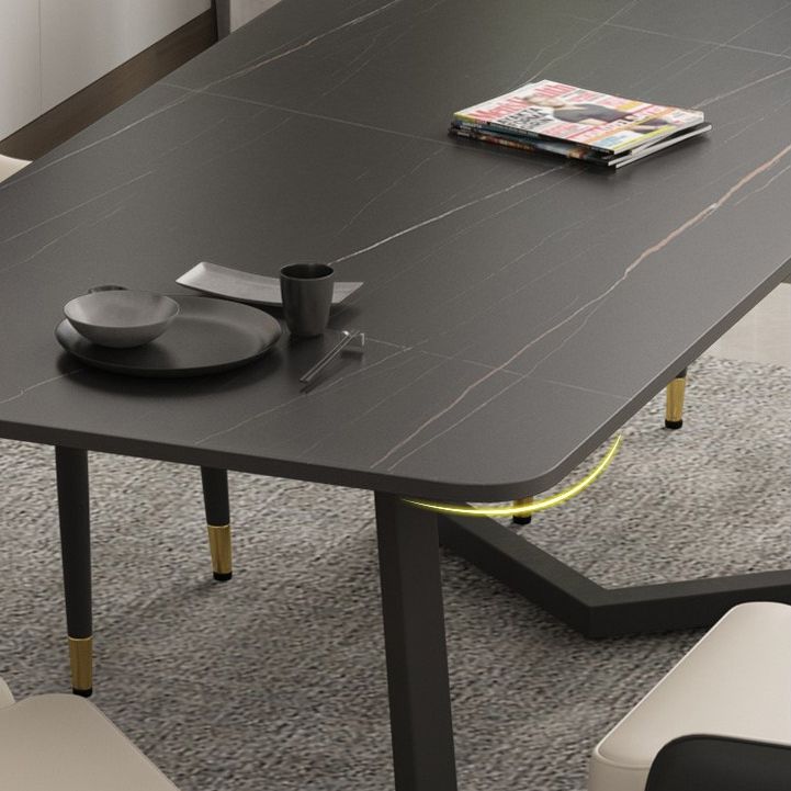 Table en pierre frittée rectangulaire pour table de salle à manger industrielle de restaurant avec double piédestal