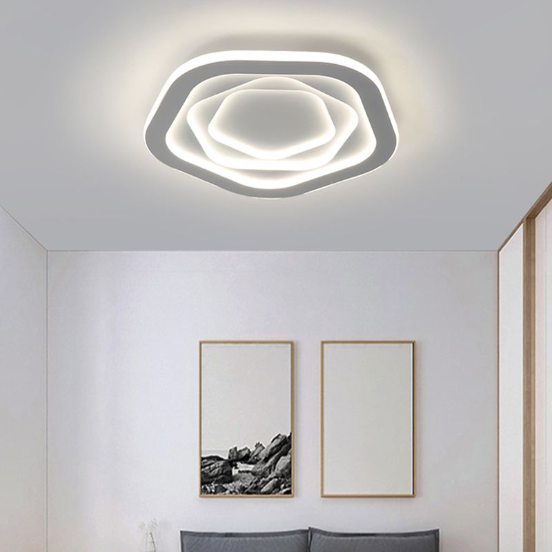 White Pentagonal LED Flush Light Minimalism Acrylic Ceiling Mount Lighting for Bedroom