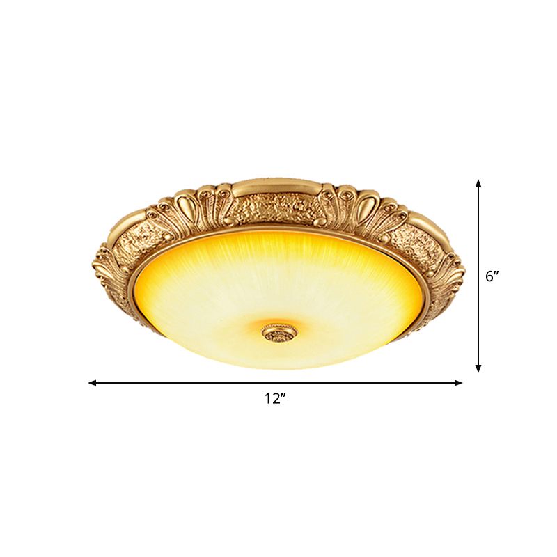 12"/16"/19.5" W LED Ceiling Flush Traditional Circle Amber Glass Flush Mount Lighting in Gold