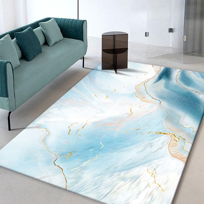 Trendy Watercolor Printed Area Rug Modern Artistic Polyester Carpet Easy Care Non-Slip Backing Rug for Living Room