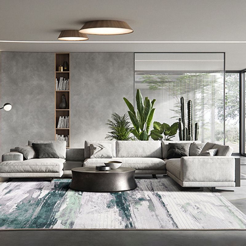 Green Modern Area Carpet Abstract Pattern Polyester Area Rug Stain Resistant Rug for Living Room