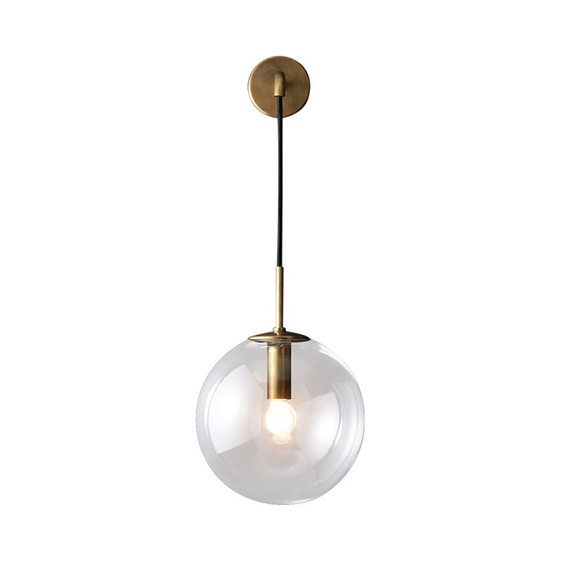 Round Clear Glass Wall Mounted Lamp Industrial Single Bulb Bedroom Vanity Sconce in Chrome/Brass/Black, 6"/8" Wide