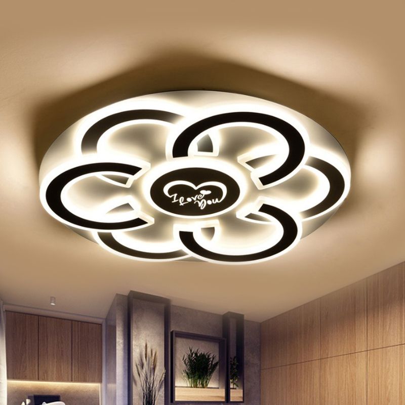 Plafonnier LED floral noir et blanc, luminaire métallique contemporain proche du plafond avec diffuseur