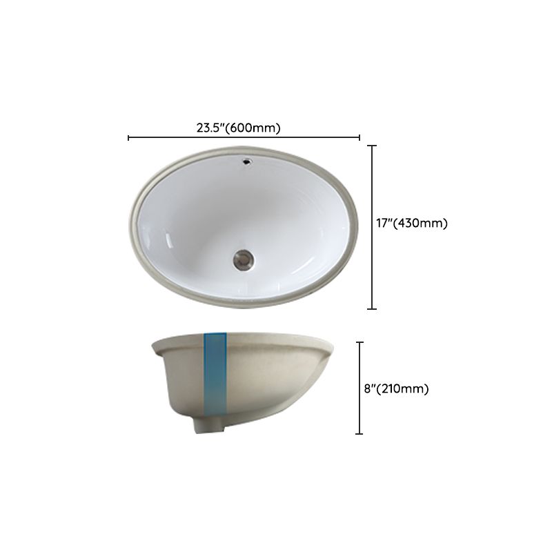 Traditional Undermount Bathroom Sink Porcelain with Pop-Up Drain Basin