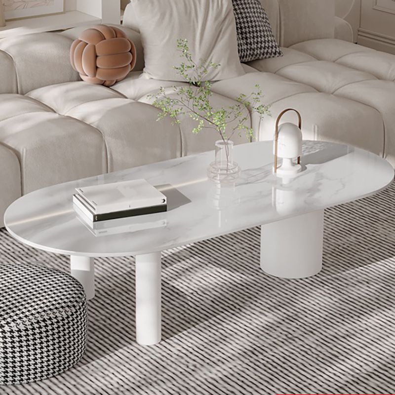 Modern Style White/Black Rock Slab Top Iron Craft Round Coffee Table