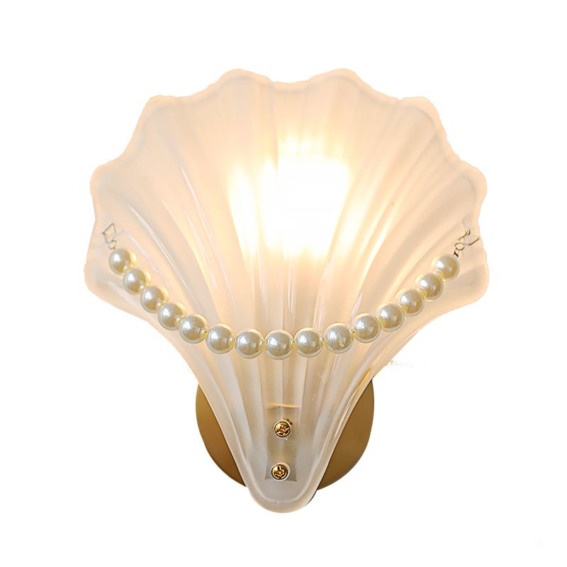 Modern Shell Wall Lamp 1-Light Wall Mount Lamp with Glass Shade for Bedroom