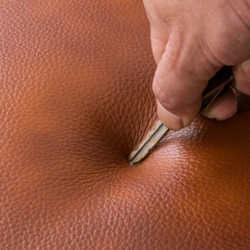 Mid-Century Modern Ottoman Genuine Leather Upholstered Solid Color Square Ottoman