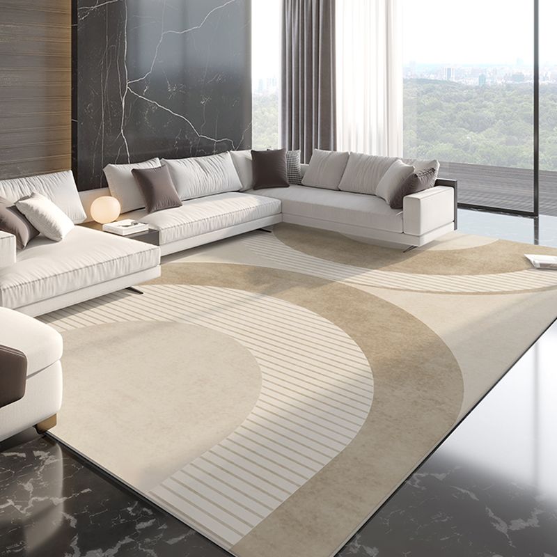Simplicity Rug Beige Polyester Carpet Stain Resistant Rug for Living Room