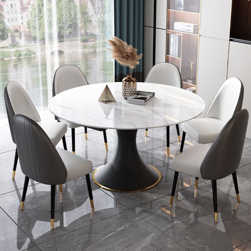 Modern Foldable Sintered Stone Dining Room Set with Black Base Dining Furniture for Home Use