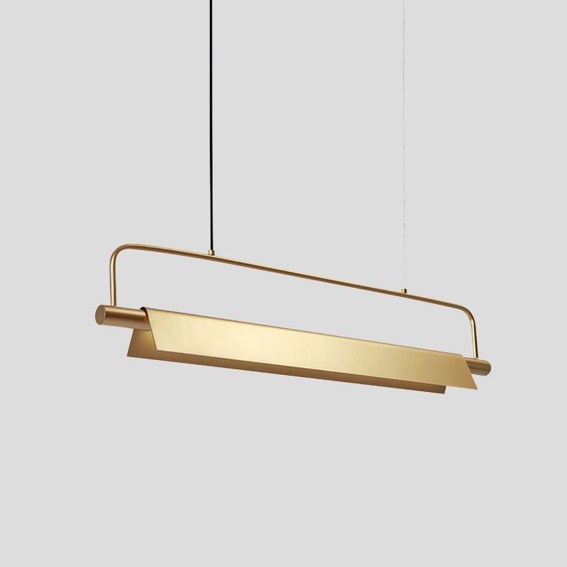 Metallic Rectangle Island Light Fixture Colonial LED Restaurant Hanging Lamp Kit in Gold