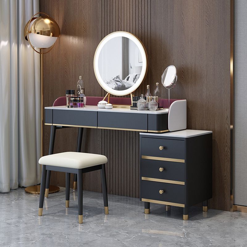 Glam Vanity Dressing Table Set with 5 Storage Drawers in Black