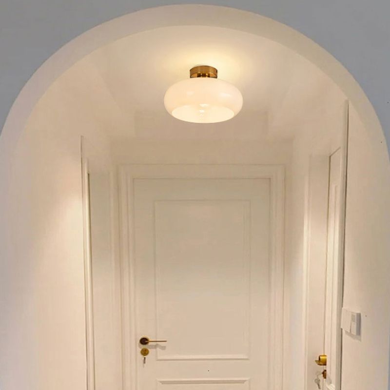Drum Shape Glass Flush Mount Light Modern Style 1 Light Ceiling Mount Light