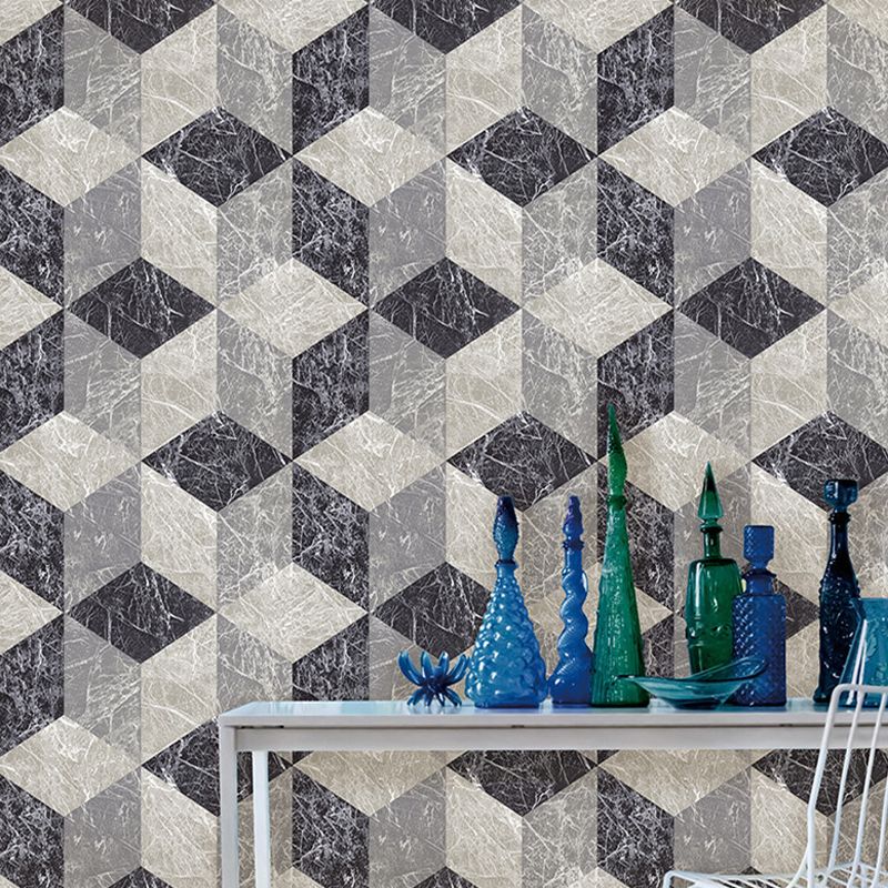 Modern Marble Wallpaper Grey Geometric Wall Art for Dining Room, Moisture Resistant
