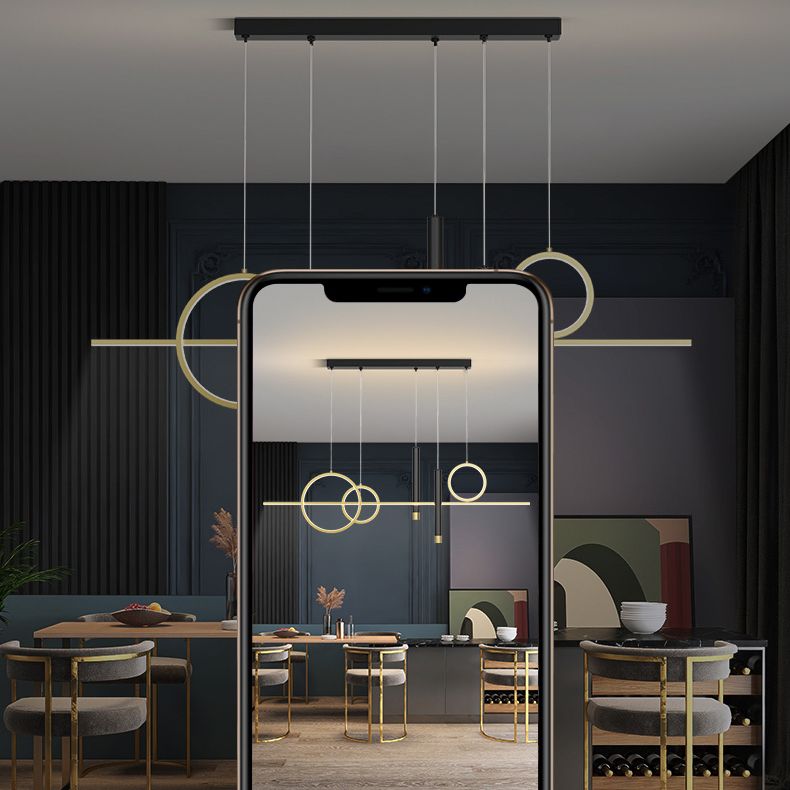 Metal Linear Island Light Fixture Contemporary Style LED Island Chandelier Light