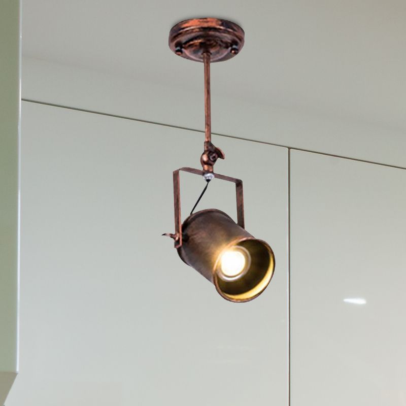 Luz de riel cilíndrica de estilo antiguo, lámpara de techo semiempotrada de hierro forjado de 1/2/3 luces en óxido oscuro para cafetería