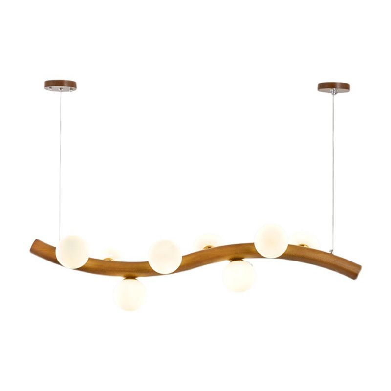 Wood and Glass Hanging Light Modern Island Light Fixture for Dining Room