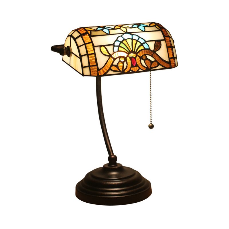 Tiffany Rhombus gemustertes Schreibtisch Beleuchtung 1 Kopf geschnittener Glaszielkettenkettentischlampe in Braun/Blau/Grün und Weiß