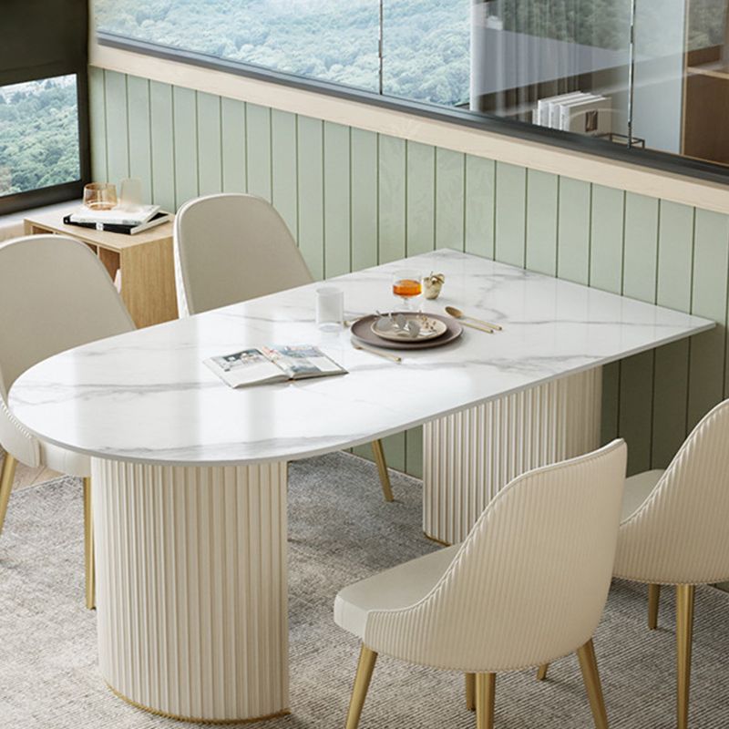 Free Form Dining Room Table Luxury Sintered Stone Double Pedestal Table