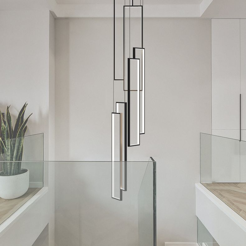 Rectangular Spiral Stairs Pendant Lighting Metal Creative Minimalist Multi Light Hanging Lamp in Black