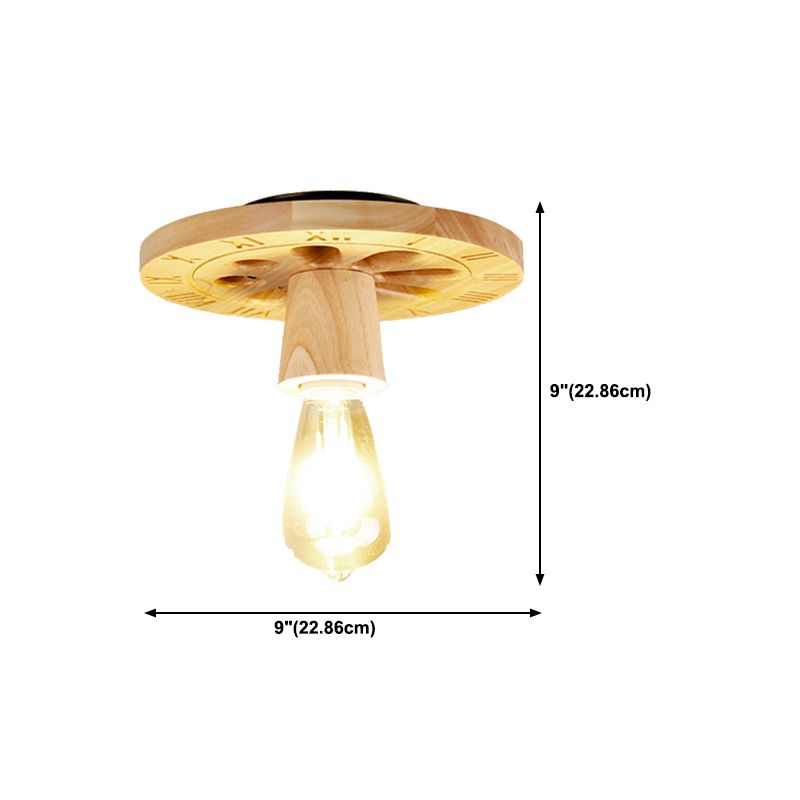 Single Beige Finish Flush Mount Lighting Nodic Wooden Shaded Ceiling Light