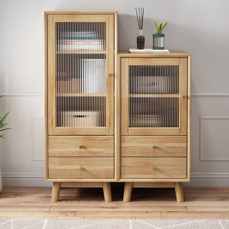 Rubberwood Glass Door Accent Cabinet 2 - Drawer 19.7" W Side Cabinet
