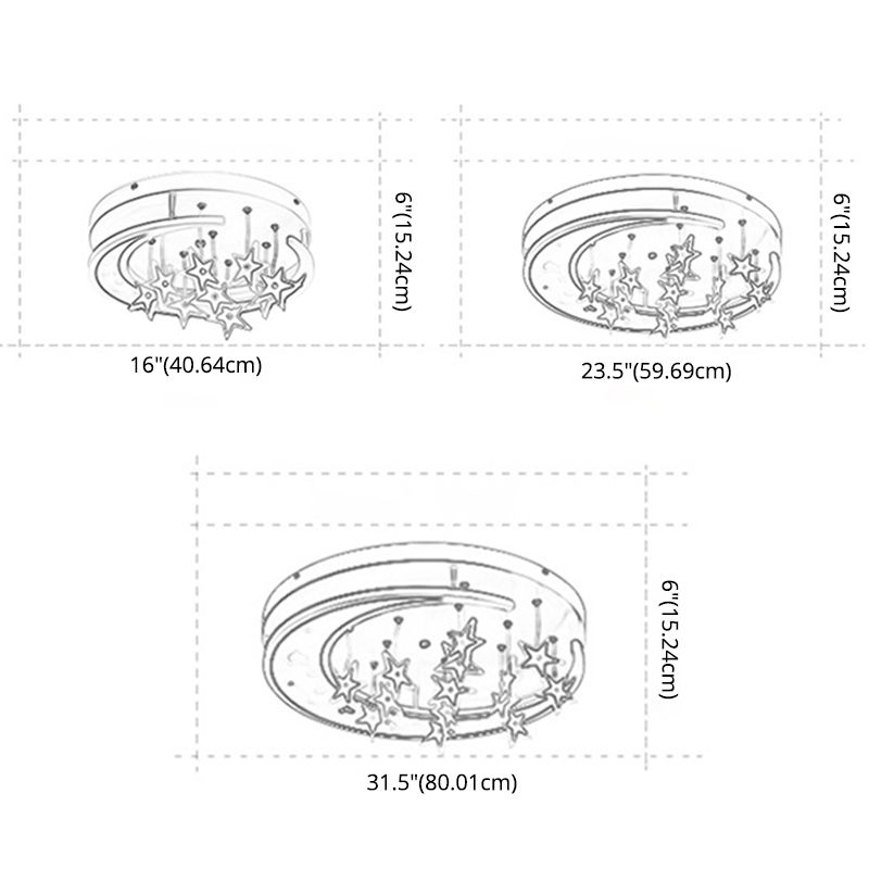 Moon And Star Flush Light 1 Light Acrylic Modern Flush Mount Ceiling Light Fixtures for Girls Bedroom