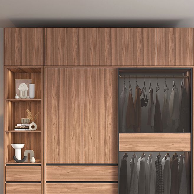 Sliding Wooden Wardrobe Closet Modern Brown Wardrobe Armoire