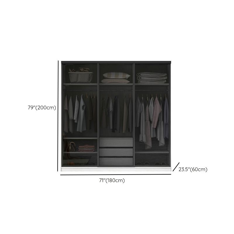 White Wardrobe with Grey Glass Doors Modern Storage Cabinet for Bedroom