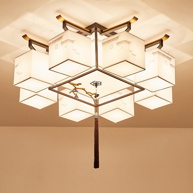 4 Taille Optionnel Fixtures légères Asia Style Fabric Flush Light for Living Room Dinning Room