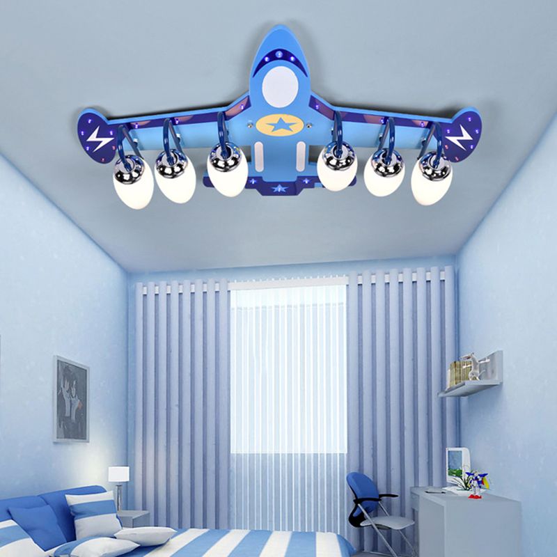 Blue Glass Flush Mount Creative Plane Flush Ceiling Light for Children's Room