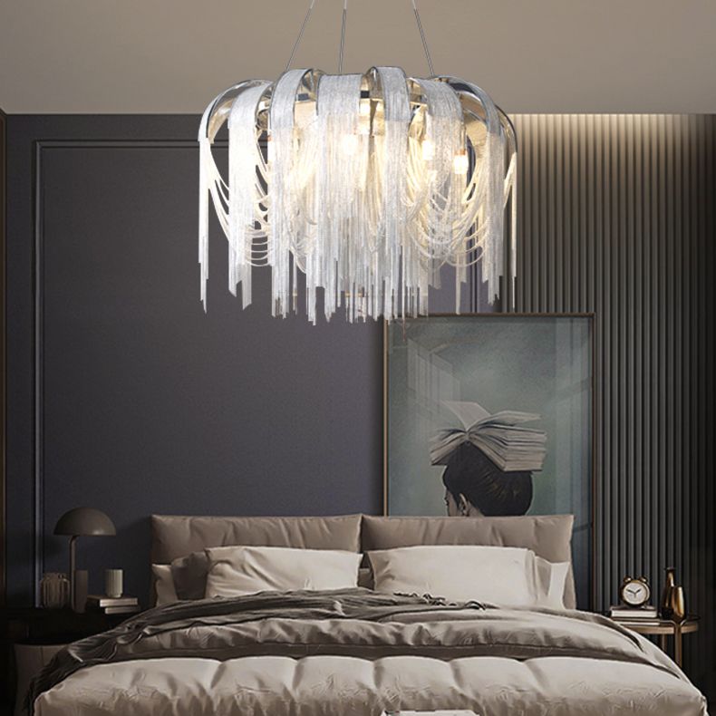 Stream Living Room Pendant Lighting Fixture Metal Nordic-Style Suspension Pendant Light in Silver