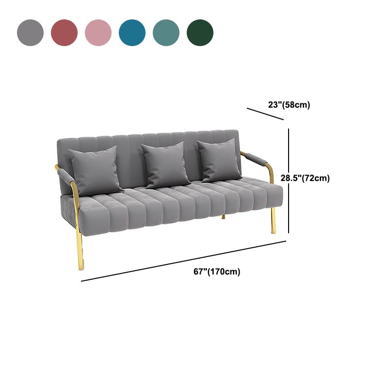 Velvet 3-seater Sofa with 3 Pillows Square Arm for Apartment