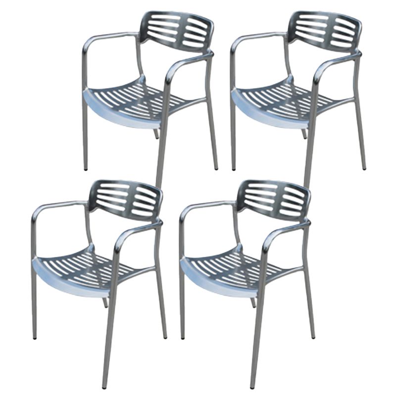 Silver Patio Dining Side Chair Aluminum Outdoor Bistro Chairs with Arm