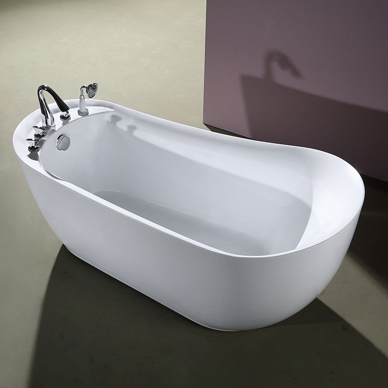 White Acrylic Oval Bathtub Soaking Freestanding Tub with Faucet