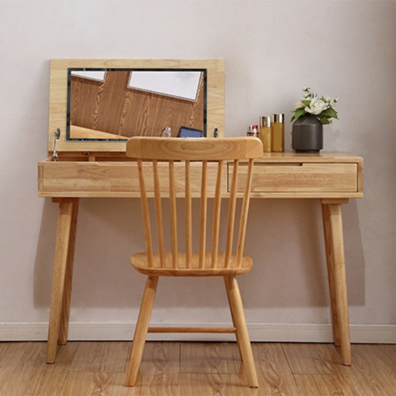 Nordic Flip-Top Vanity Dressing Table Set with Stool 1-Drawer Wood Vanity Table