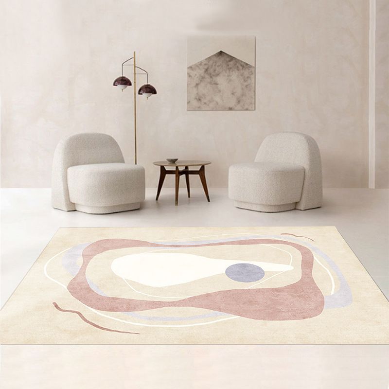 Casual Apricot Carpet Polyester Color Piece Carpet Washable Carpet for Living Room