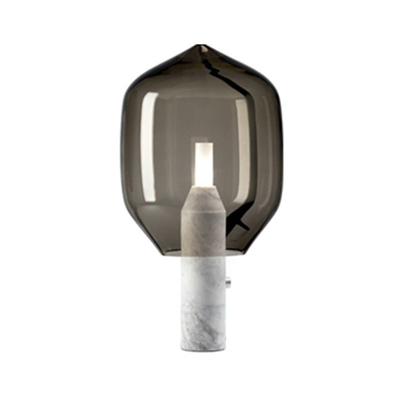 Lampada da comodino con bocciolo di fiore bianco e nero dal design creativo, lampada da tavolo singola con paralume in vetro ambra/grigio fumo