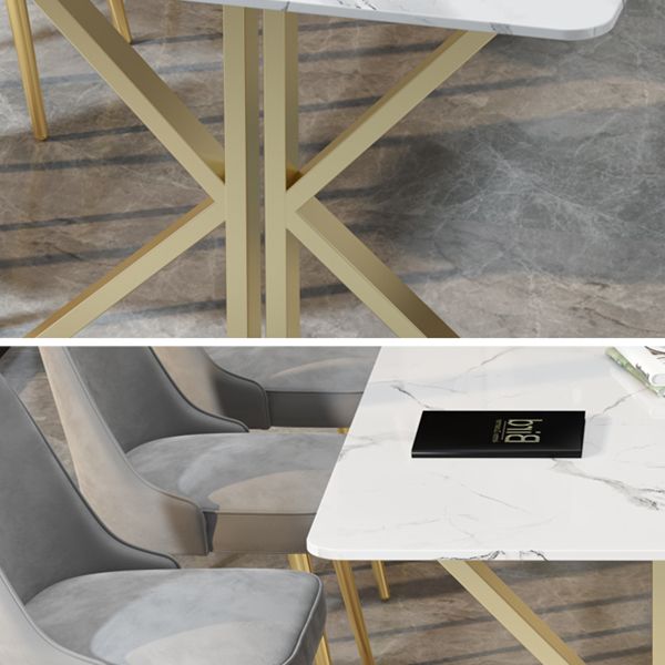 Mesa de comedor de doble pedestal rectángulo Tono blanco con piedra sinterizada