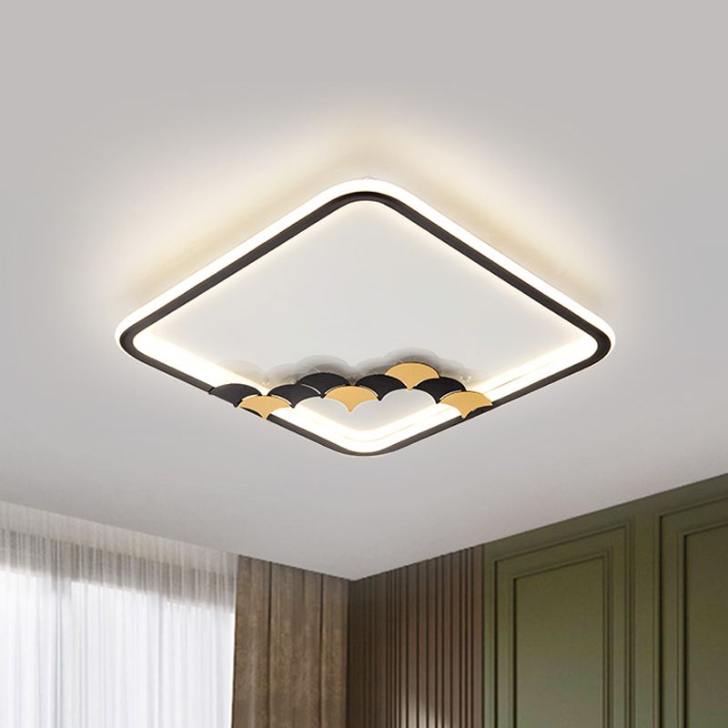 Simple Round/Square Ceiling Flush Acrylic LED Corridor Flush Mount Lamp with Leaf/Geometric Design in Black