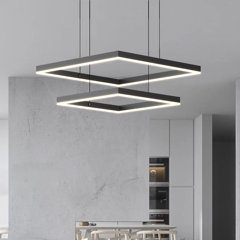 Finition noire carré lustre moderne LED Aluminium suspendu en aluminium suspendu